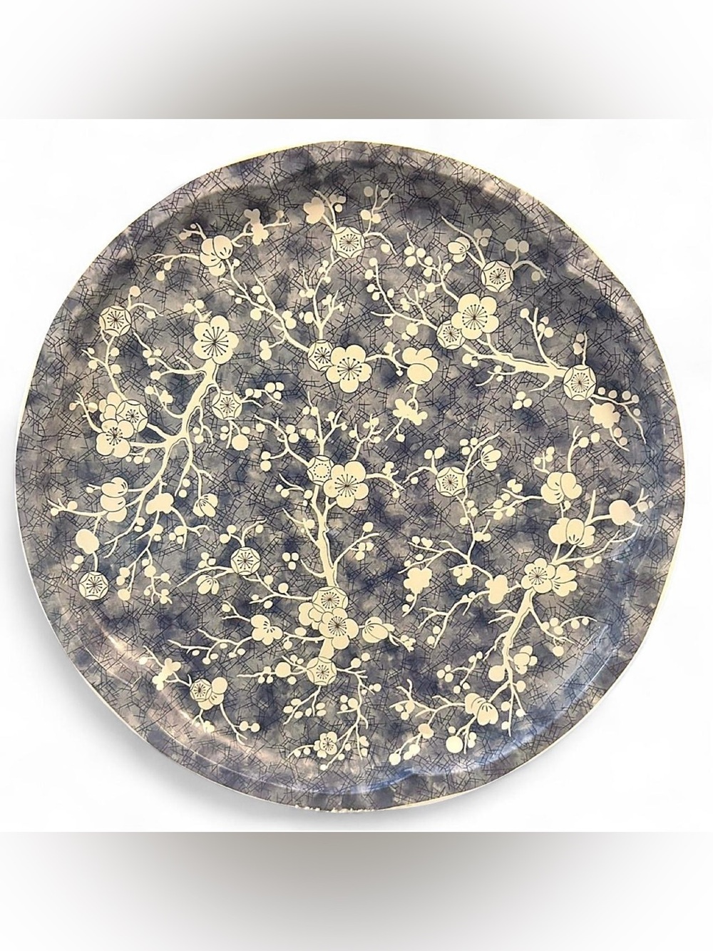 Vintage Daher Blue White Plum Blossom Tin Tray 16" Made in England N.Y.